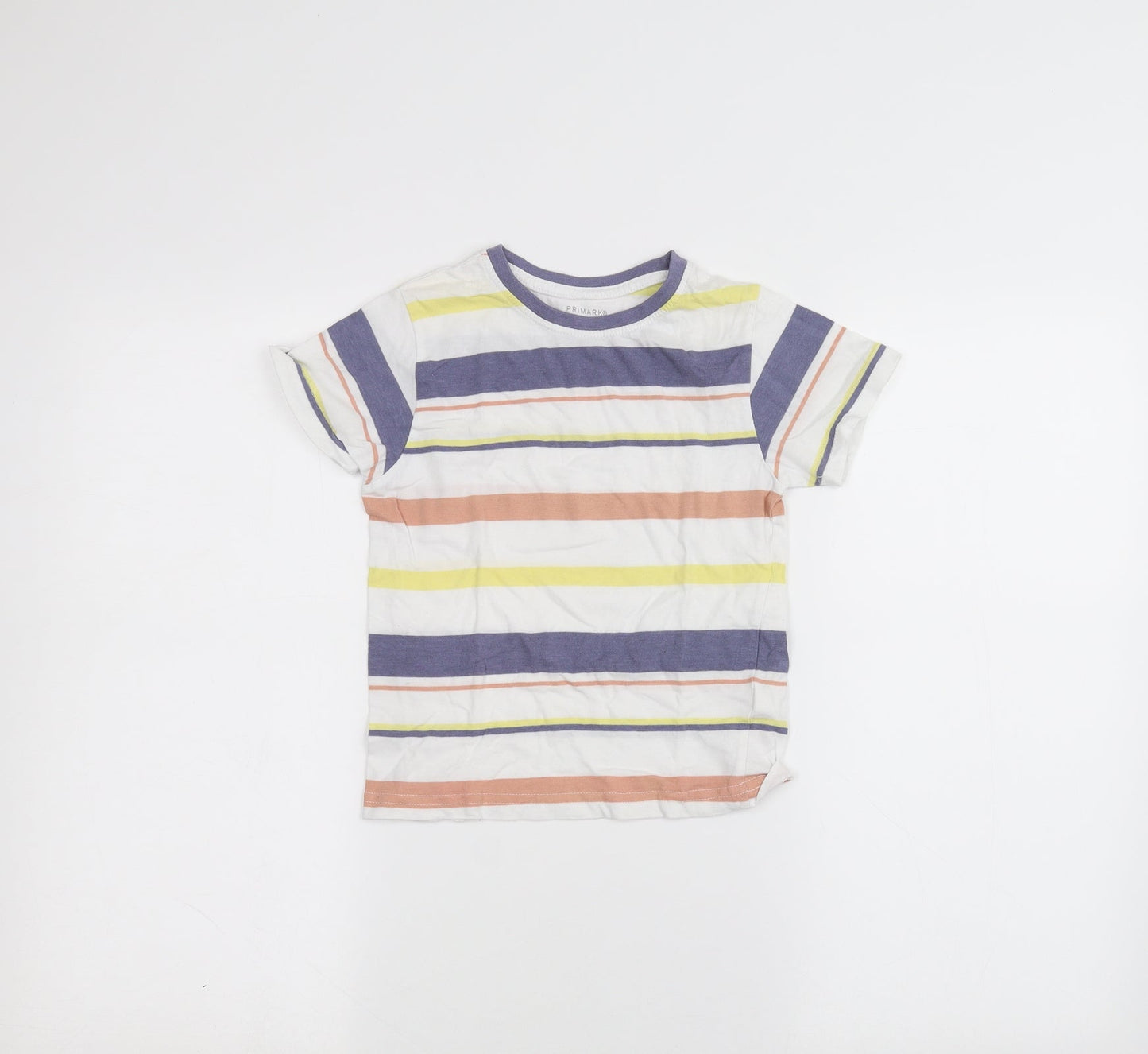 Primark Girls White Striped  Basic T-Shirt Size 5-6 Years