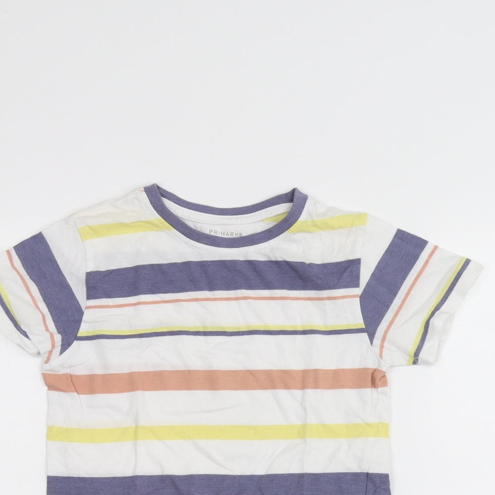 Primark Girls White Striped  Basic T-Shirt Size 5-6 Years