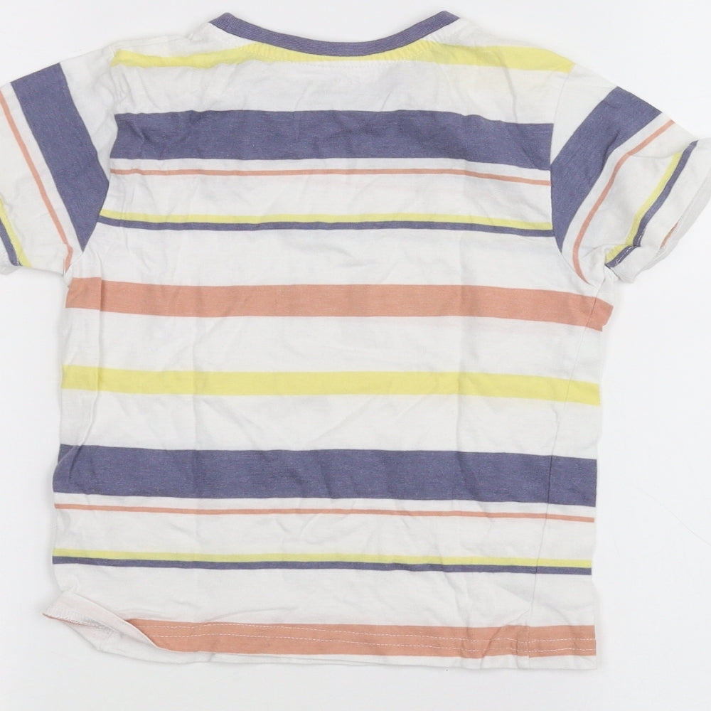 Primark Girls White Striped  Basic T-Shirt Size 5-6 Years
