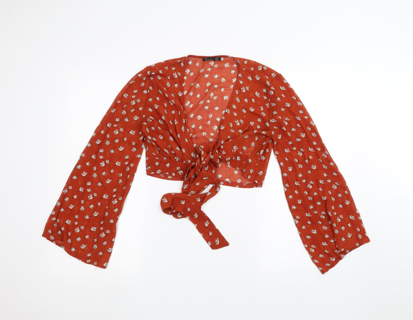 raylosen Womens Orange Floral  Basic Blouse Size M