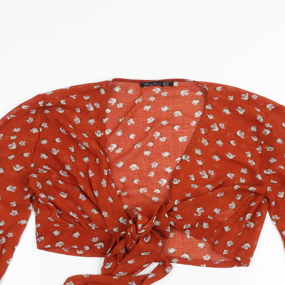 raylosen Womens Orange Floral  Basic Blouse Size M