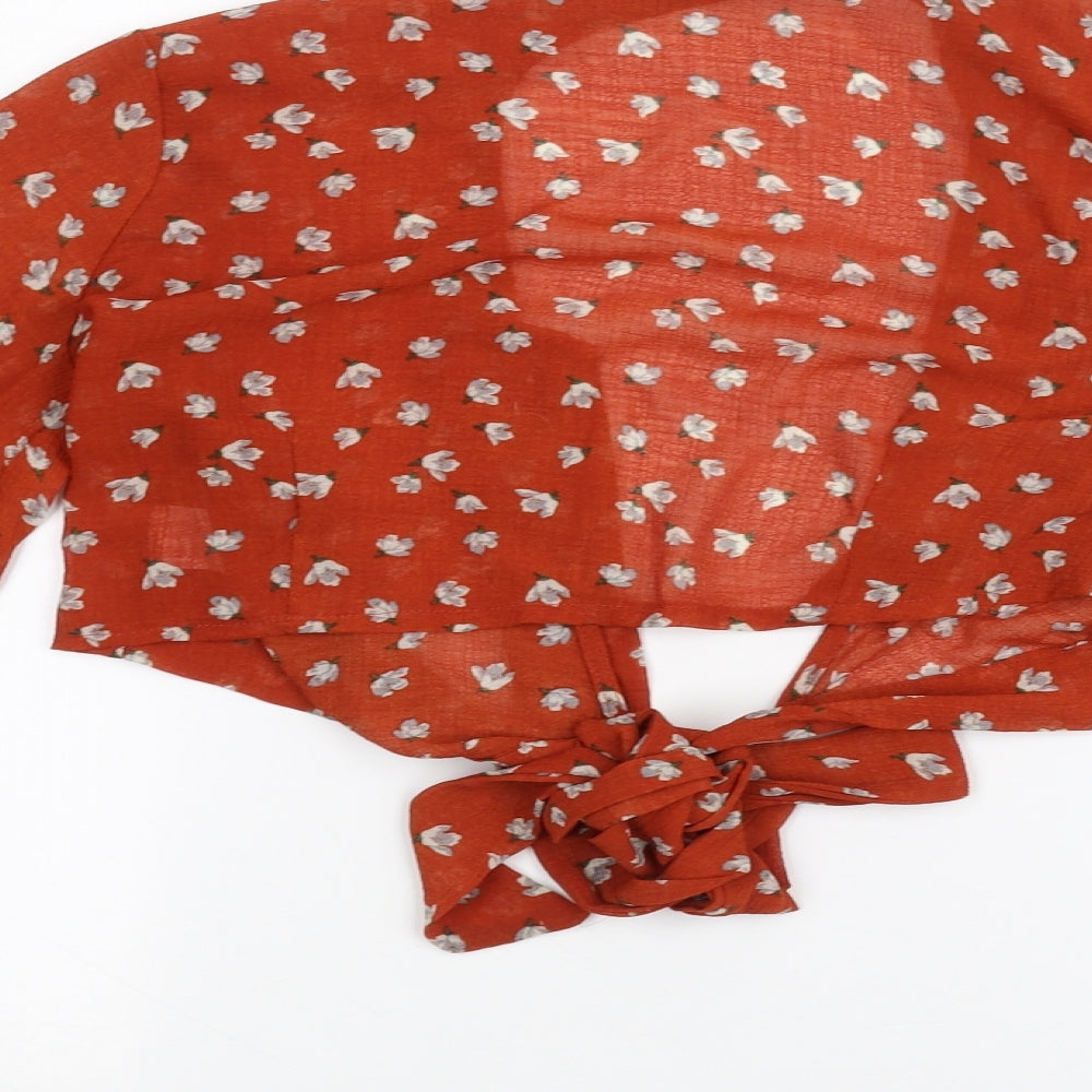 raylosen Womens Orange Floral  Basic Blouse Size M