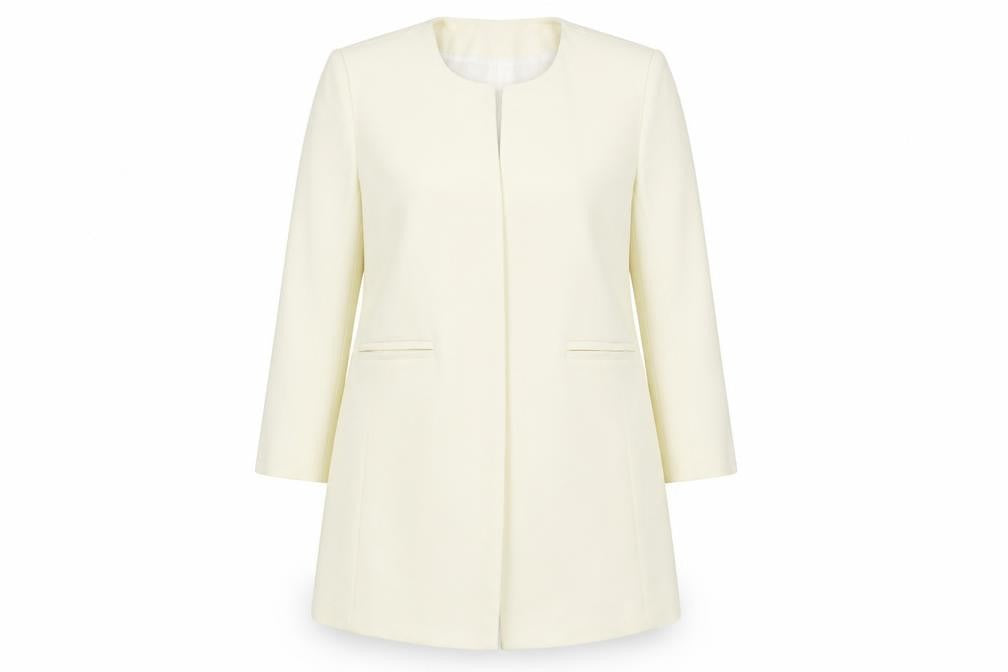 Front view of Missguided women’s beige jacket sport coat, size UK 14