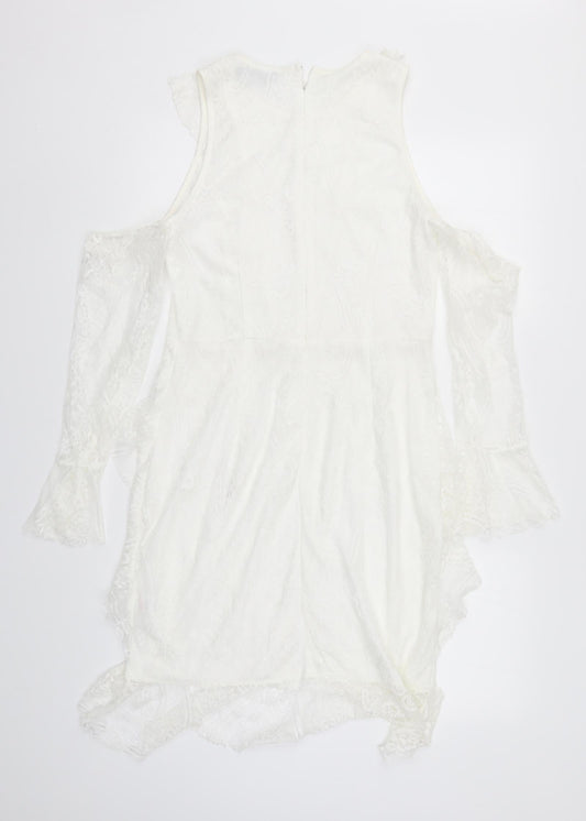 PRETTYLITTLETHING Womens White  Lace Pencil Dress  Size 14