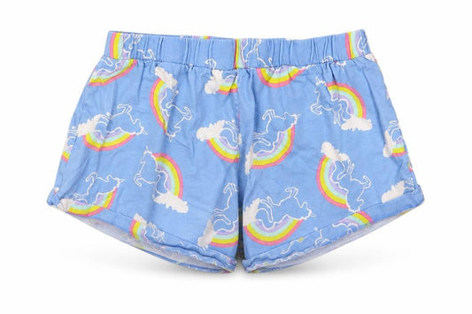 Front view of ASOS women’s blue geometric sweat shorts, size UK 6, - unicorns loungewear