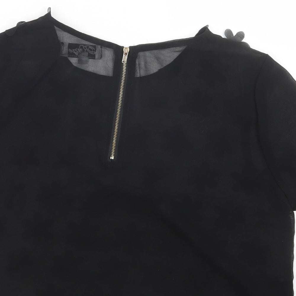 Madam Rage Womens Black  Mesh Cropped Blouse Size 12