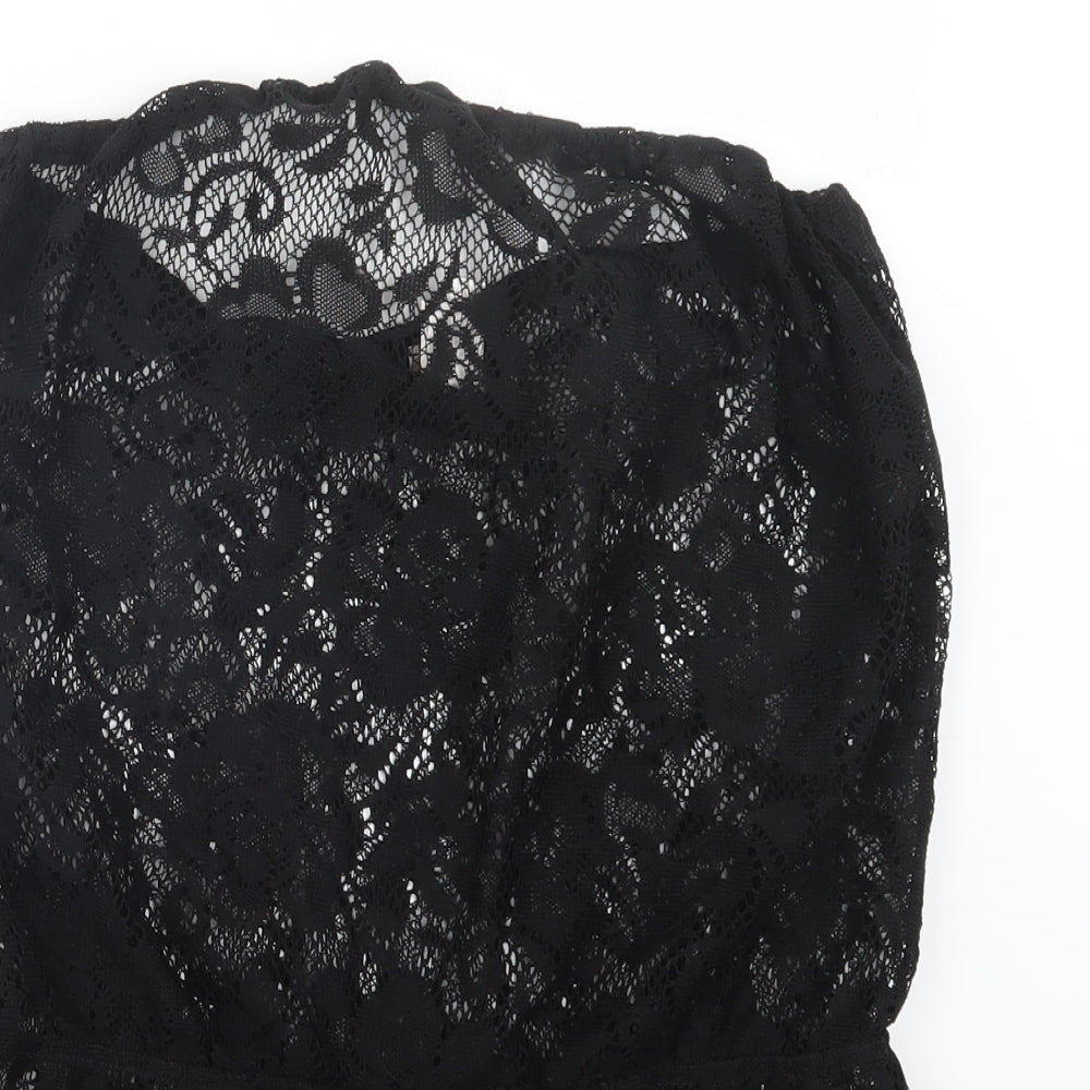 Ocean Club Womens Black  Lace Playsuit One-Piece Size 10  - Beach Cover Up