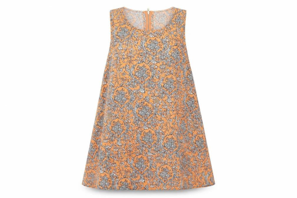 Front view of IZABELL women’s orange paisley basic tank, size UK 8