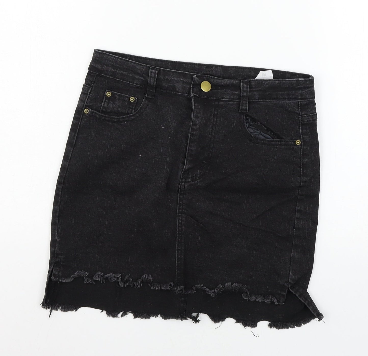 Preworn Womens Black  Denim Mini Skirt Size M  - Distressed