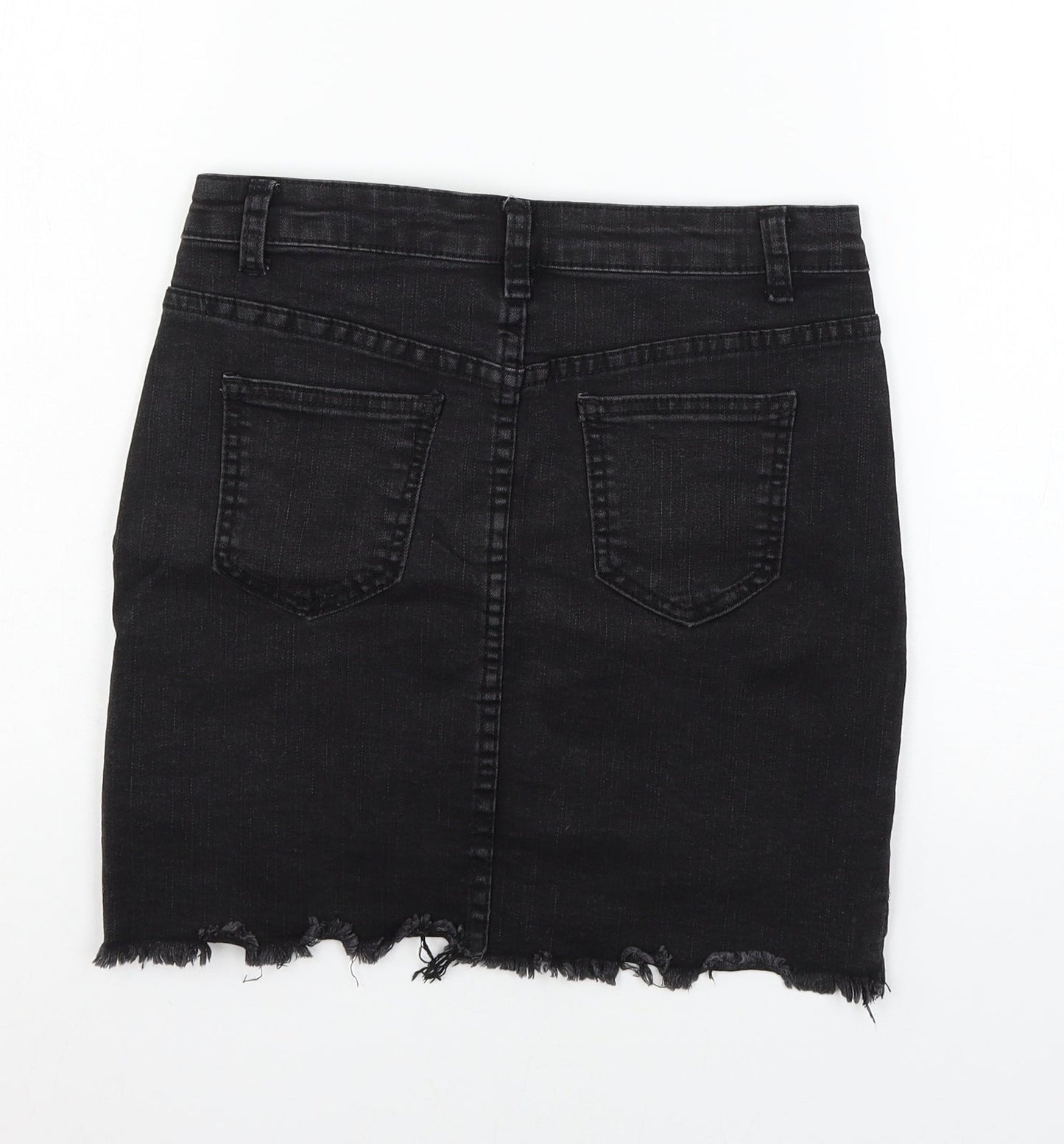 Preworn Womens Black  Denim Mini Skirt Size M  - Distressed