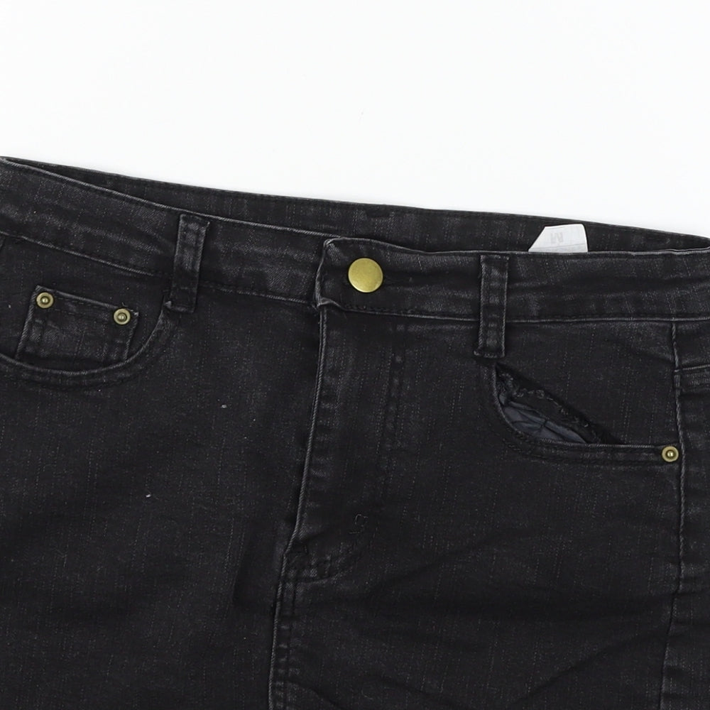 Preworn Womens Black  Denim Mini Skirt Size M  - Distressed