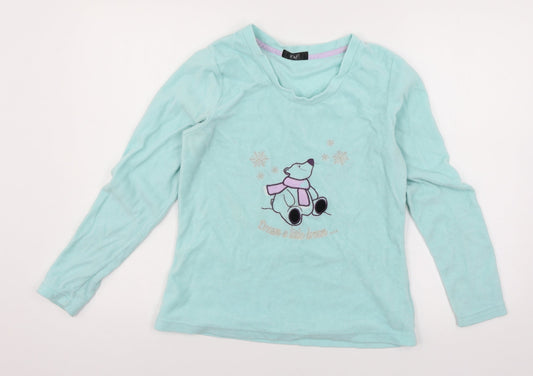 F&F Womens Blue Solid Fleece Top Pyjama Top Size 8  - Polar Bear