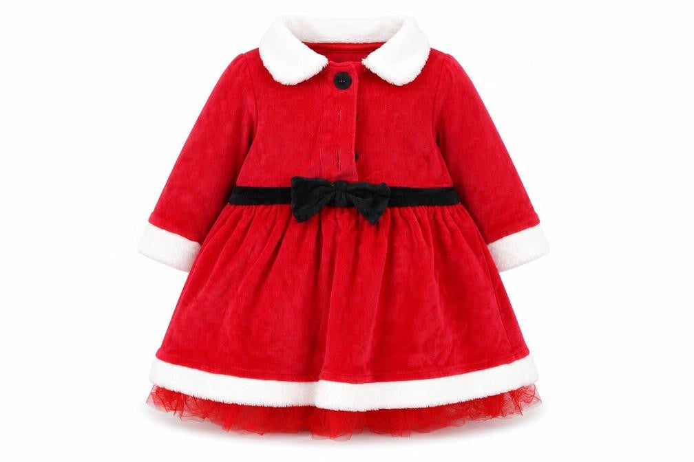 Front view of Marks & Spencer girls’ red fit & flare, size 0-3, months - christmas
