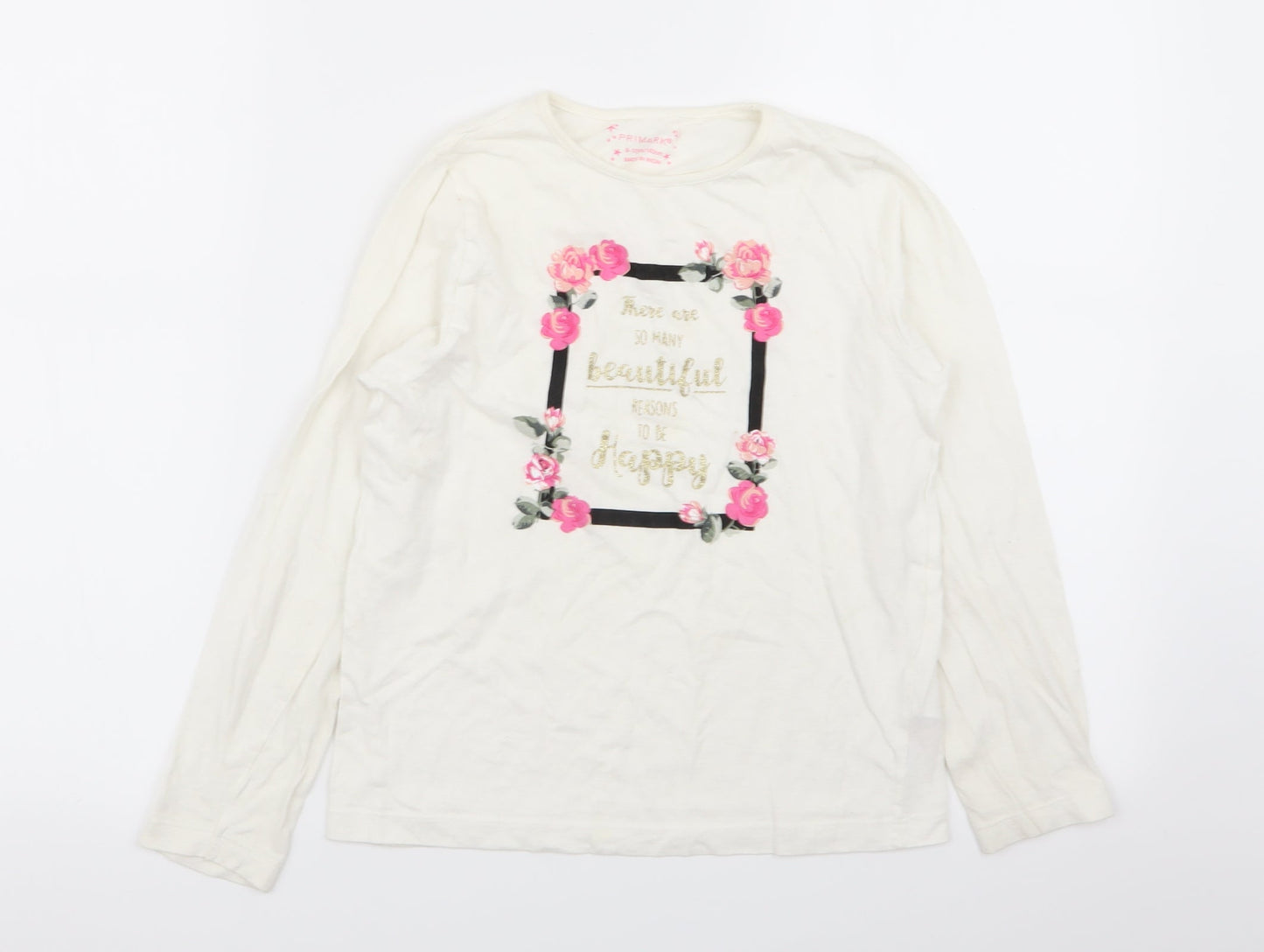 peimark Girls White Floral  Basic T-Shirt Size 9-10 Years