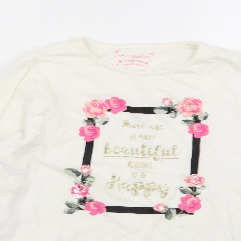 peimark Girls White Floral  Basic T-Shirt Size 9-10 Years