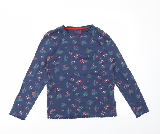 Girls Blue Floral  Top Pyjama Top Size 12-13 Years