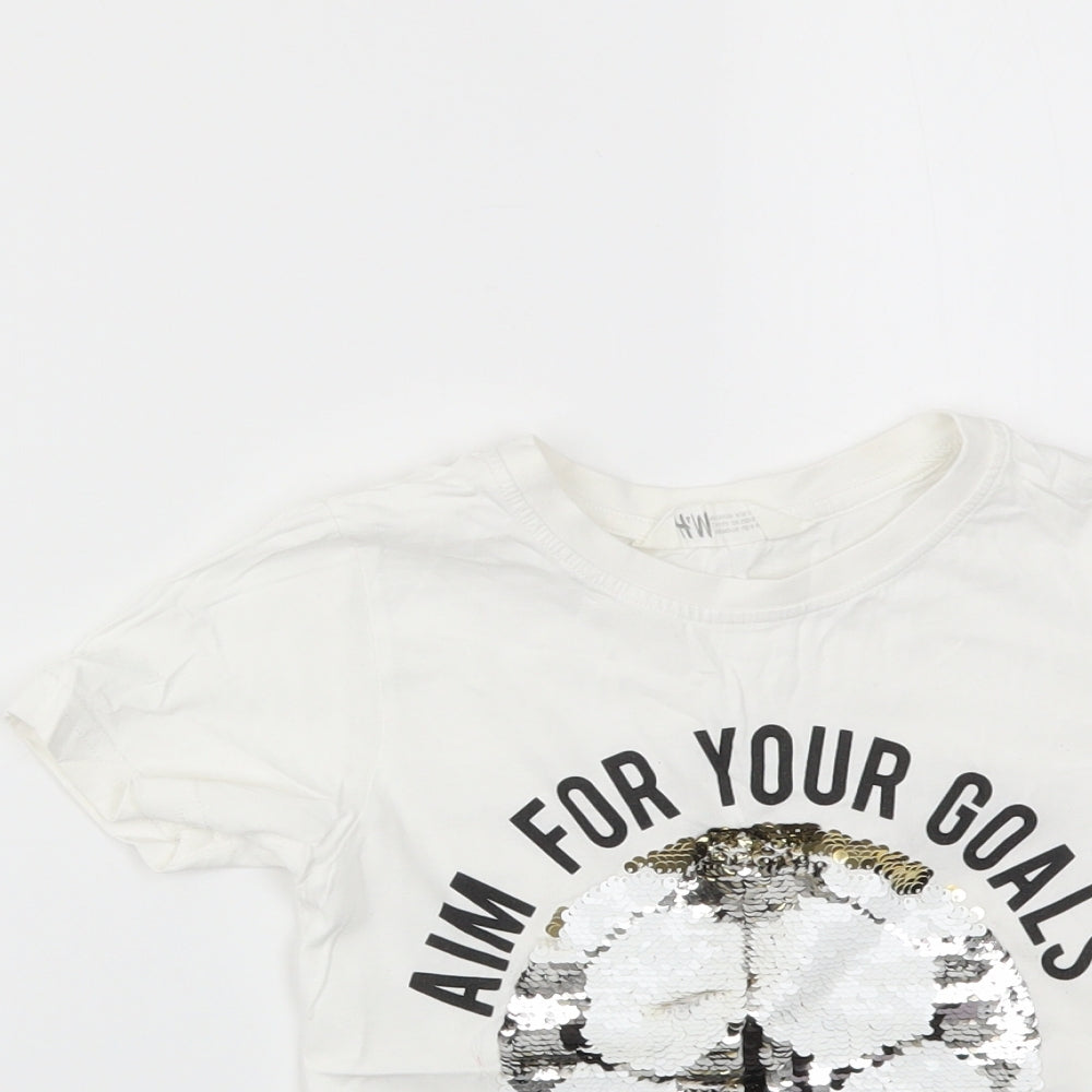H&M Girls White   Basic T-Shirt Size 4-5 Years