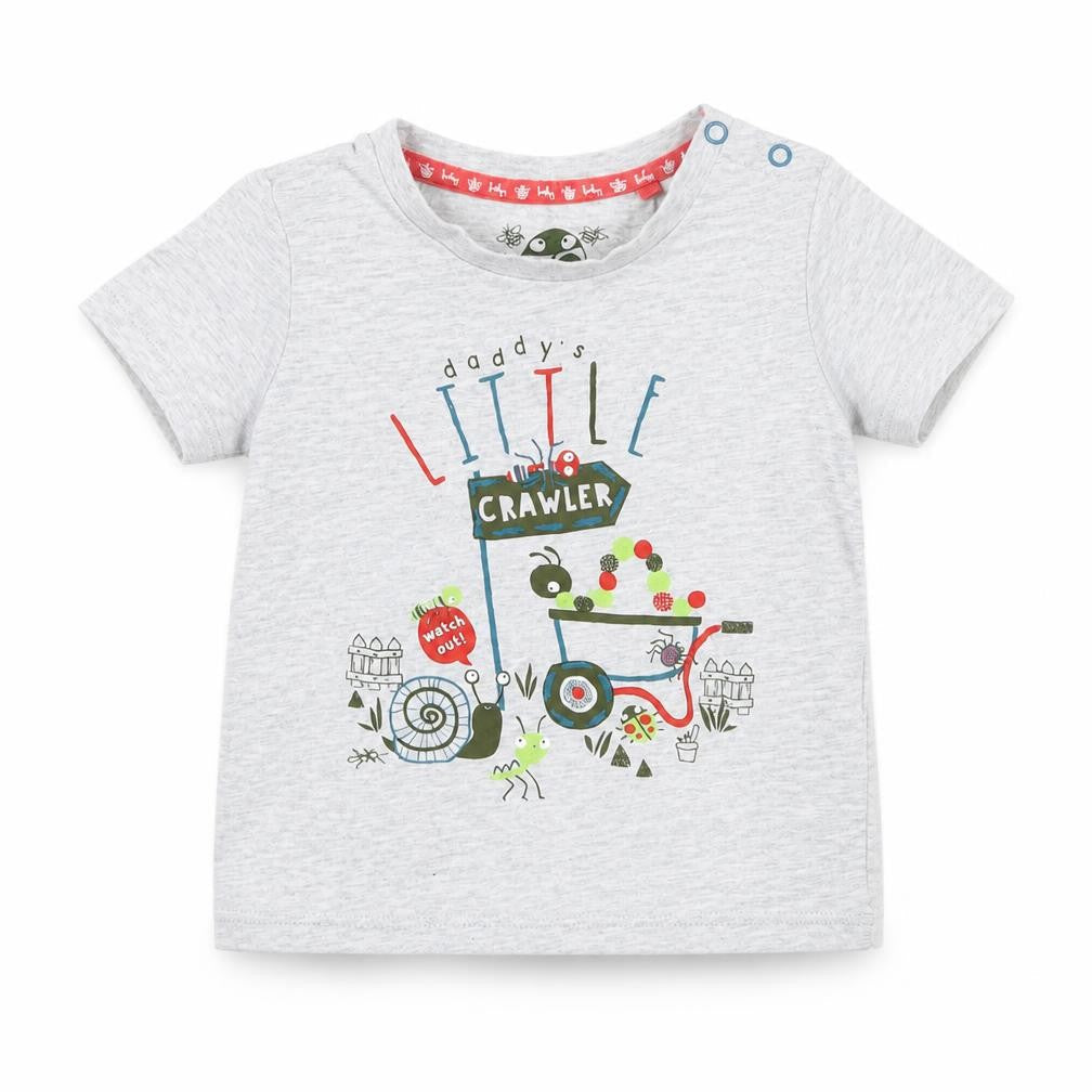 Front view of Tu boys’ grey basic t-shirt, size 9-12, months