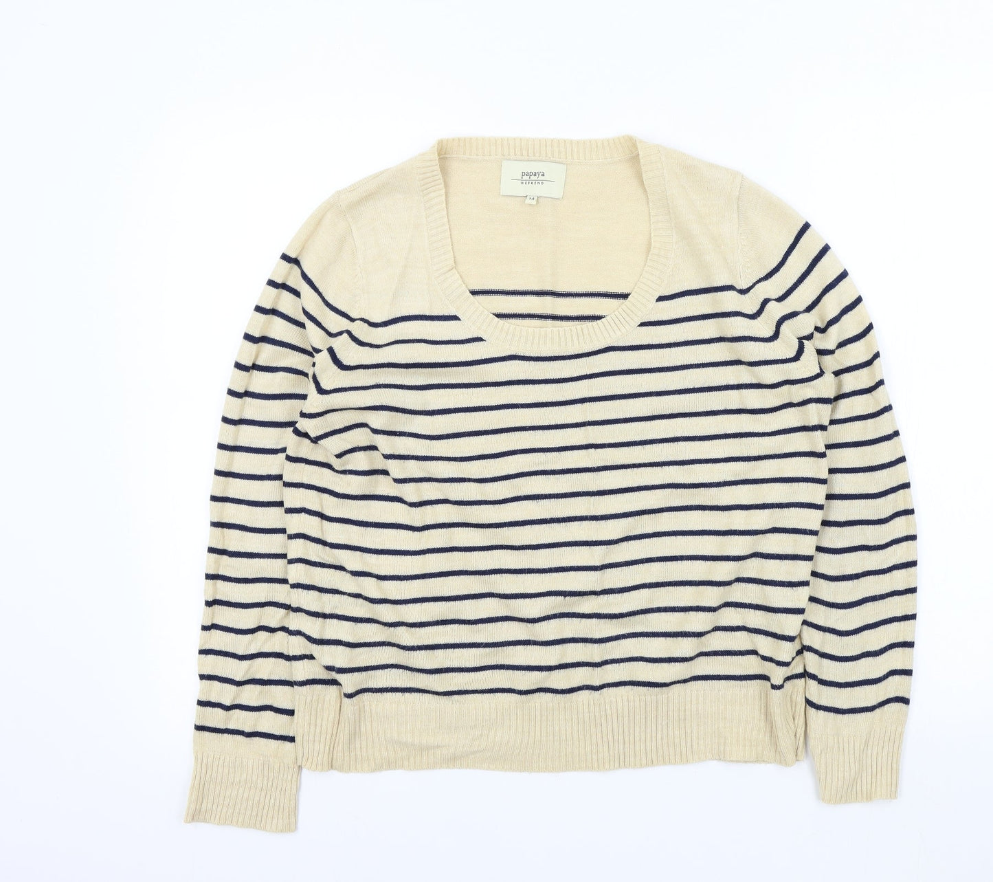 Papaya Womens Beige Striped  Pullover Jumper Size 14
