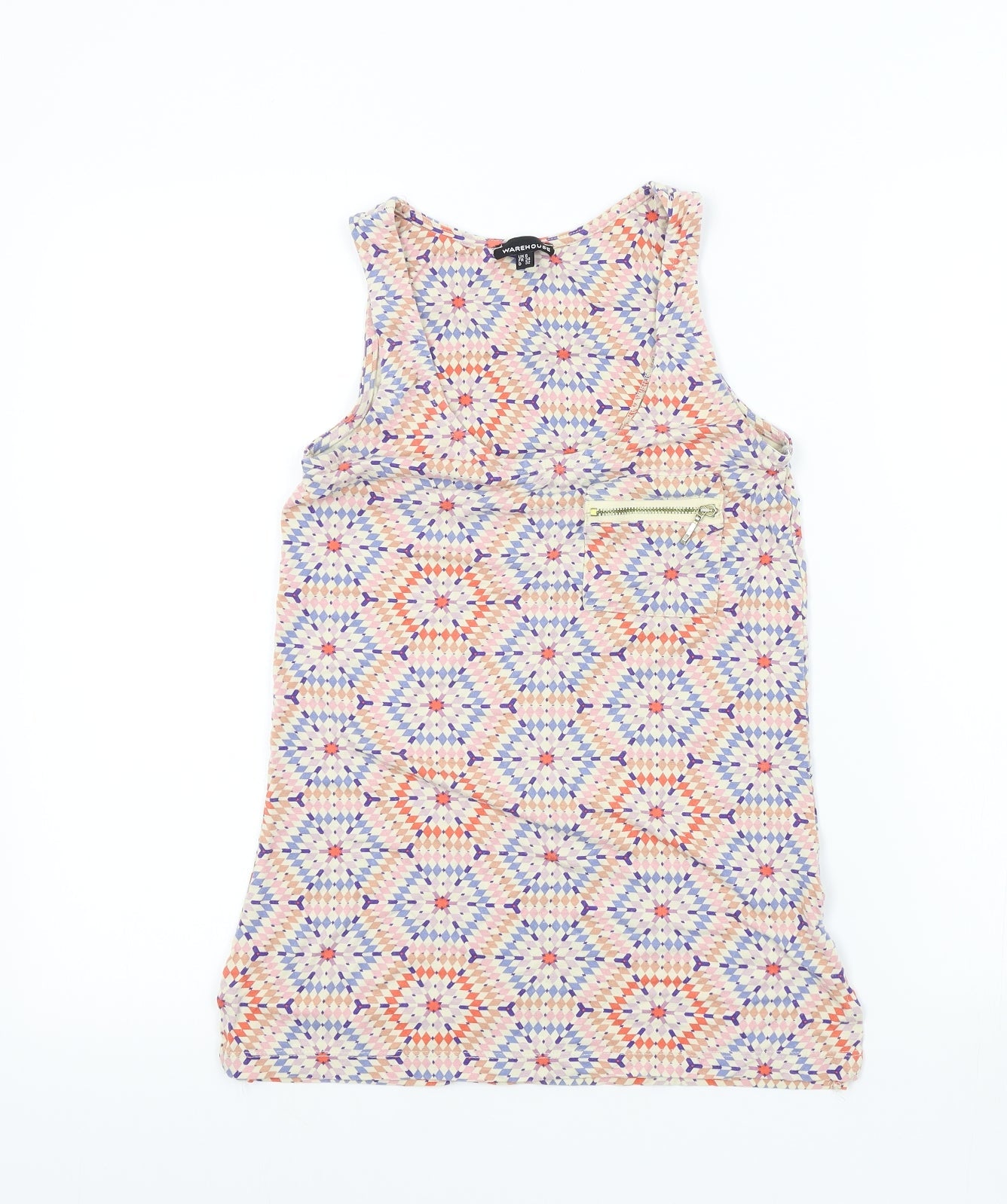 Warehouse Womens Ivory Geometric  Basic T-Shirt Size 6