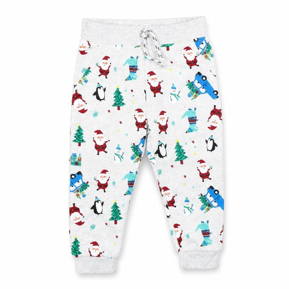 Front view of Primark boys’ grey animal print sweatpants, size 36, months - christmas