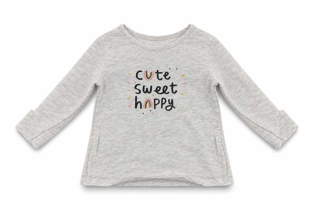 Front view of George girls’ grey basic t-shirt, size 6-9, months