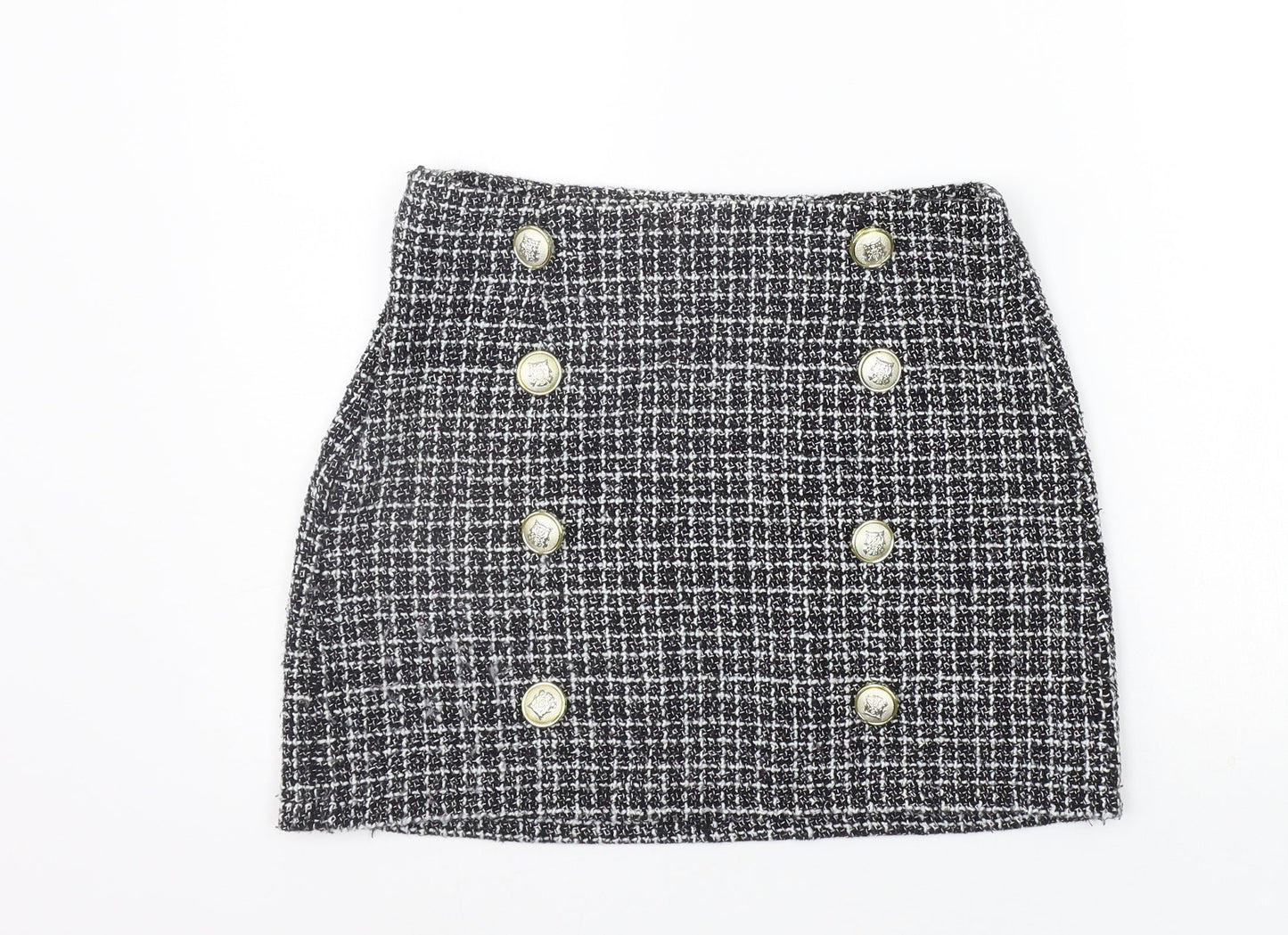 Preworn Womens Black Check  A-Line Skirt Size S