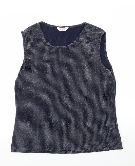 Blue Inc Womens Blue Herringbone  Basic Blouse Size 16