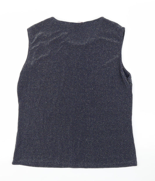Blue Inc Womens Blue Herringbone  Basic Blouse Size 16