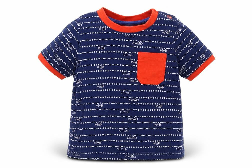 Front view of Tu Baby Blue Spotted Basic T-Shirt, size 6-9, Months