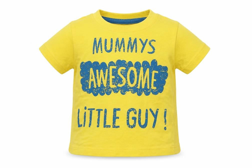 Front view of Peacocks boys’ yellow basic t-shirt, size 0-3, months