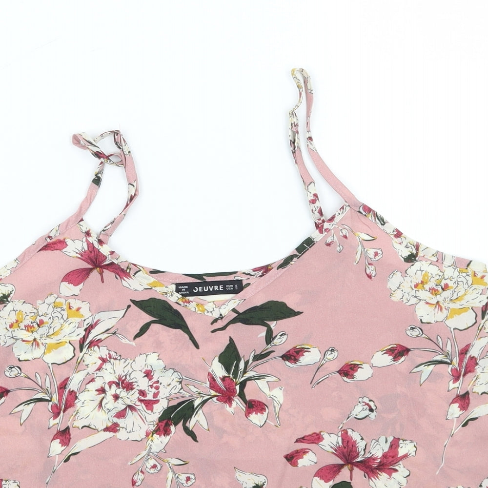 Jeuvre Womens Pink Floral  Basic Tank Size S