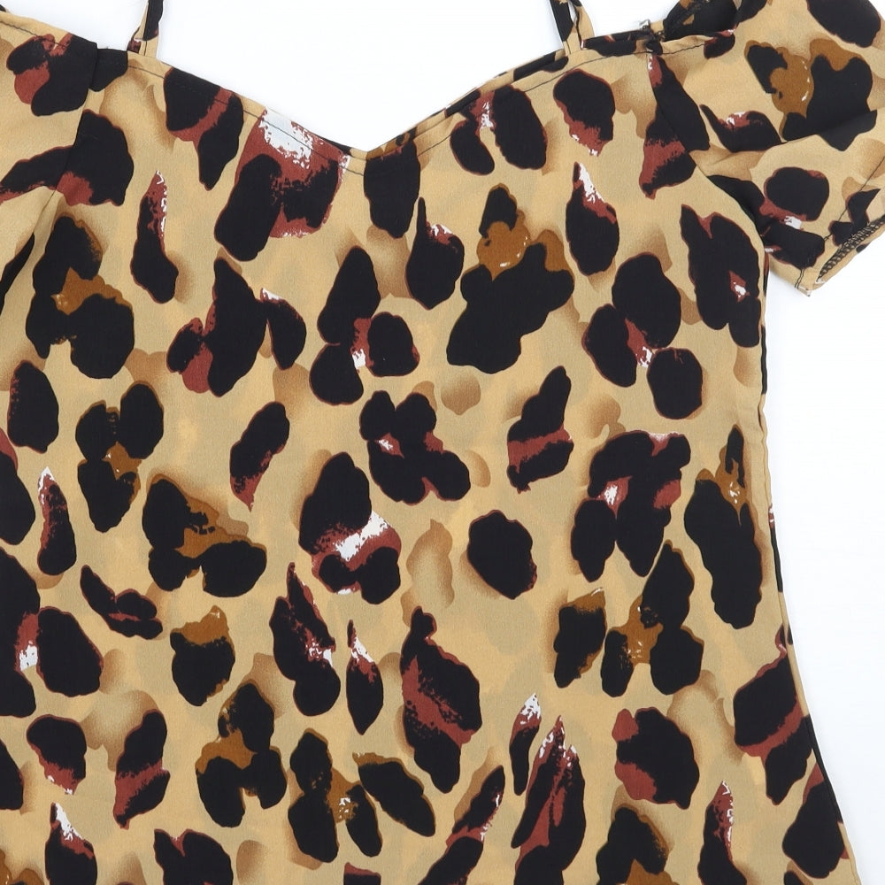 Preworn Womens Beige Animal Print  Basic Blouse Size S