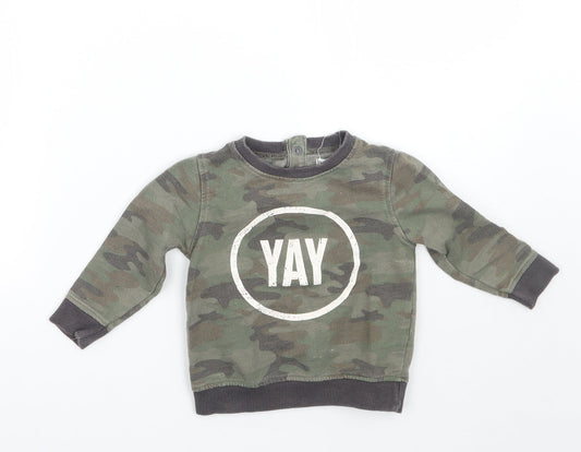 Babaluno Boys Green Camouflage  Pullover Jumper Size 12-18 Months