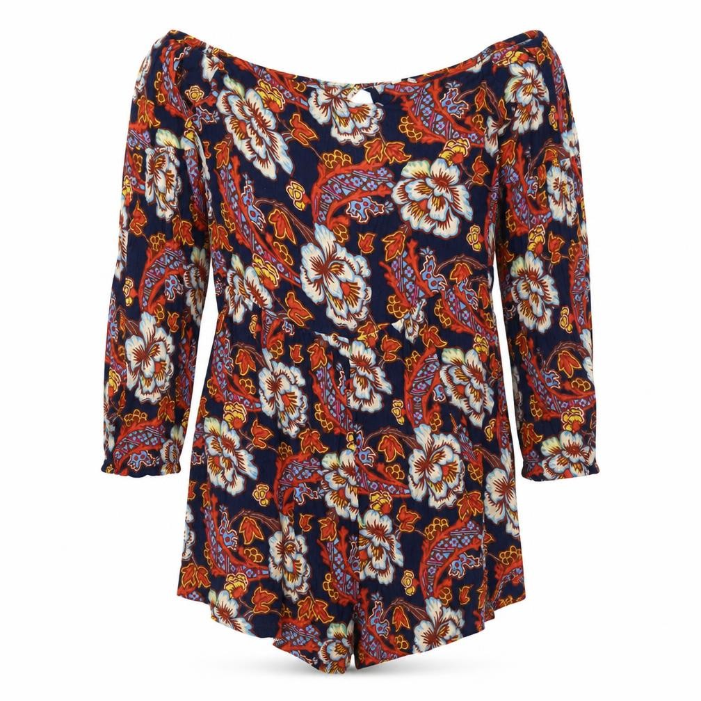 Out From Under Womens Blue Floral  Playsuit One-Piece Size S