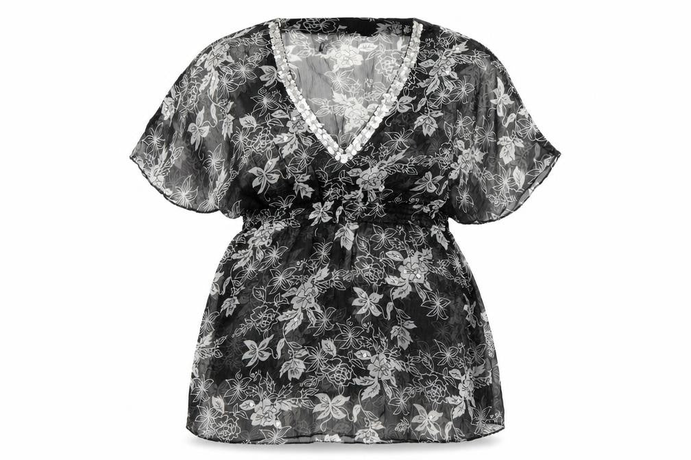 beachlife Womens Black Floral  Pullover Casual Size M