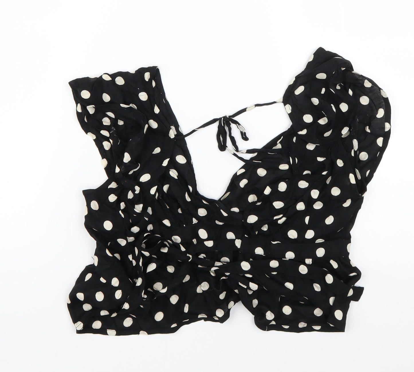 Topshop Womens Black Polka Dot  Wrap Blouse Size 8