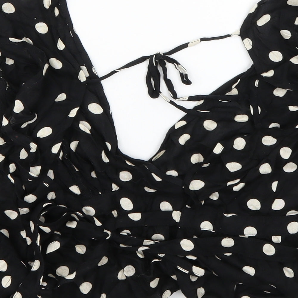 Topshop Womens Black Polka Dot  Wrap Blouse Size 8