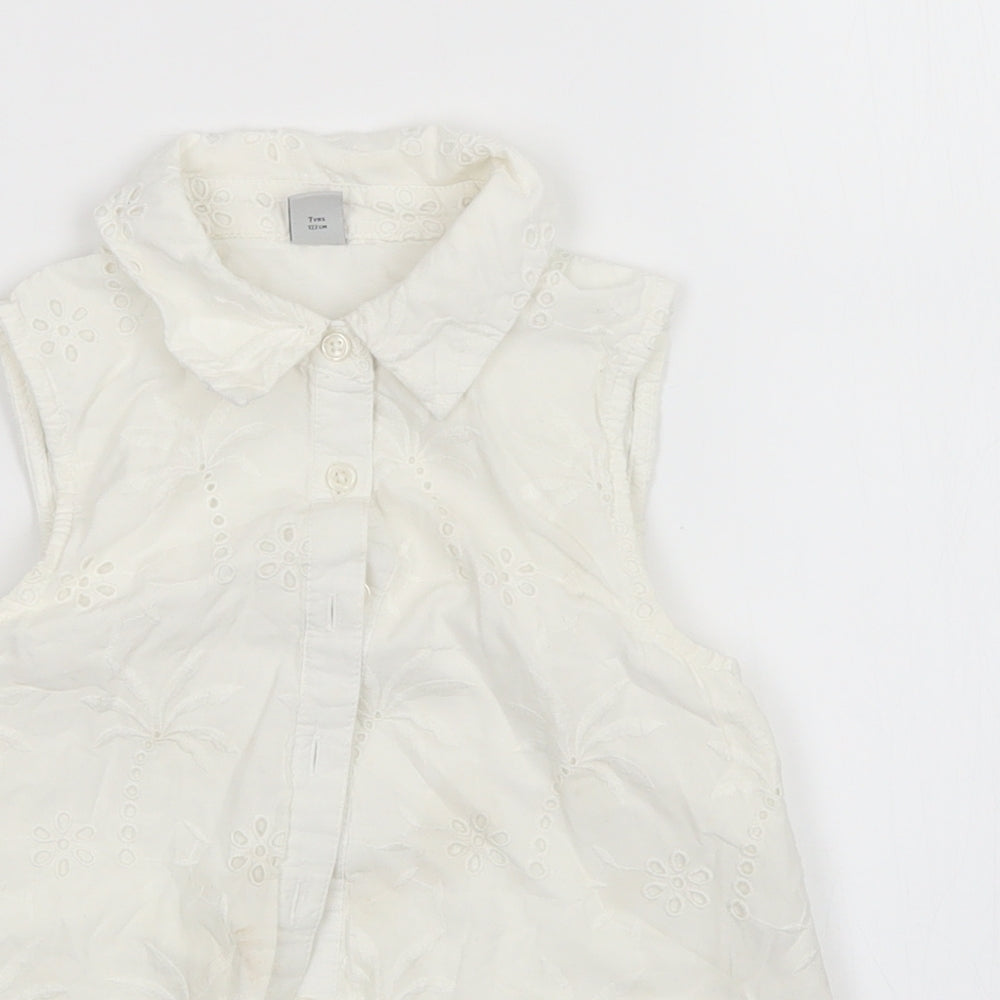 TU Girls White Floral  Basic Button-Up Size 7 Years
