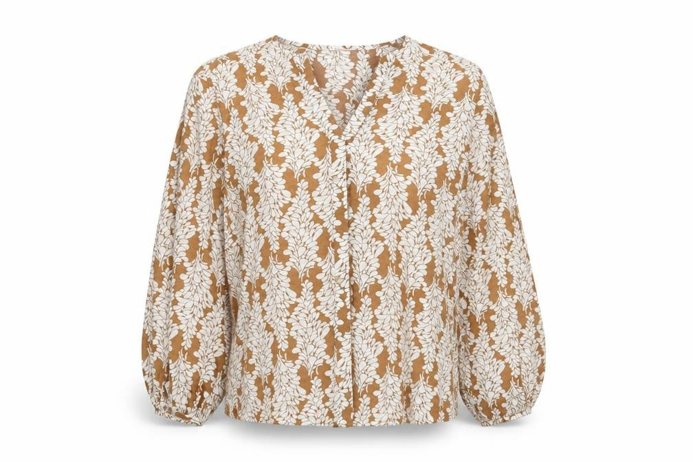 Front view of Mini Velvet women’s brown floral basic blouse, size XS