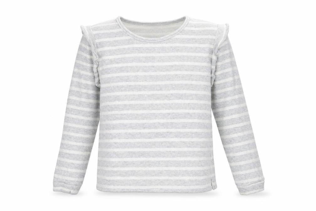 Front view of Papaya women’s grey striped jumper, size UK 12