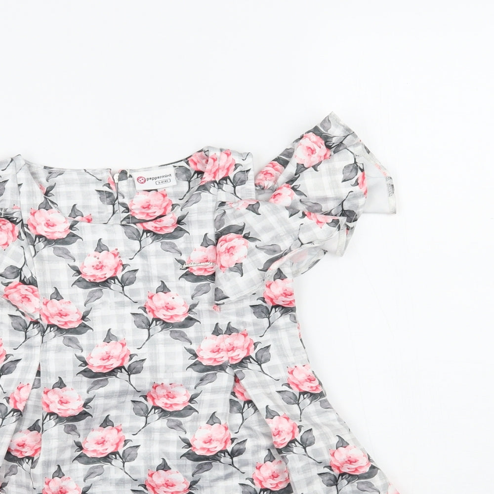 Peppermint Girls Grey Floral  Fit & Flare  Size 2-3 Years