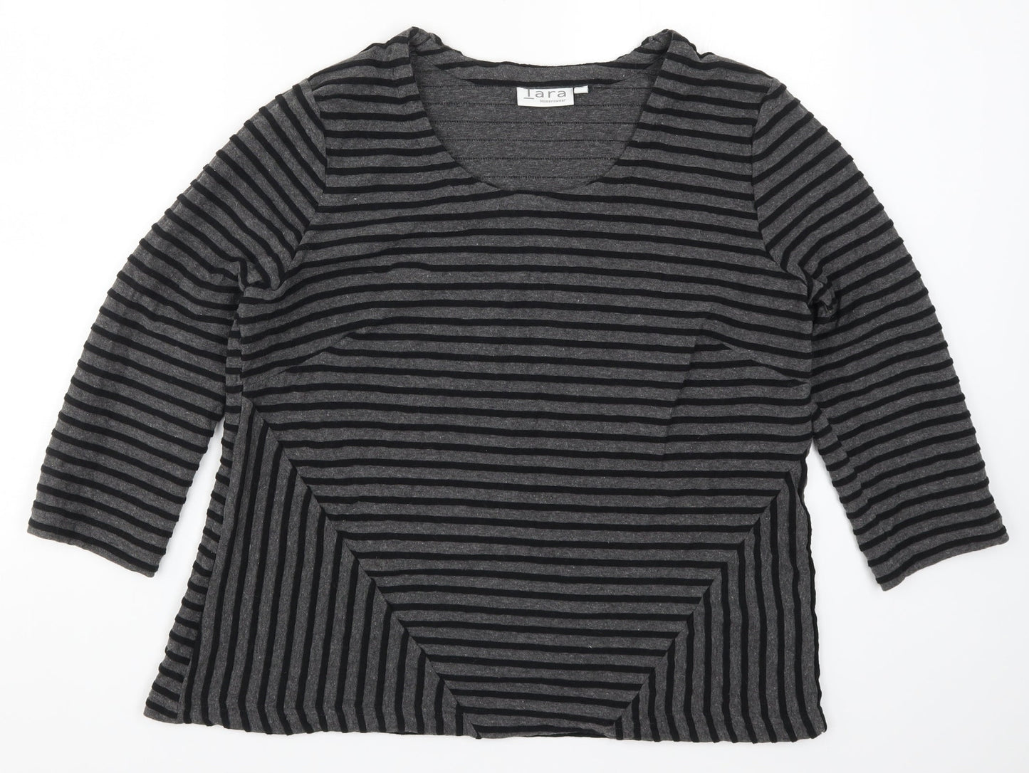 Tata Womens Grey Striped  Basic T-Shirt Size 16