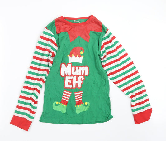 Pyjamas.com Womens Green Geometric  Top Pyjama Top Size 8  - Christmas