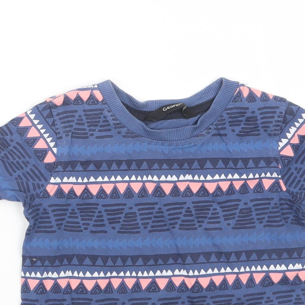 George Girls Blue Geometric  Basic T-Shirt Size 18-24 Months