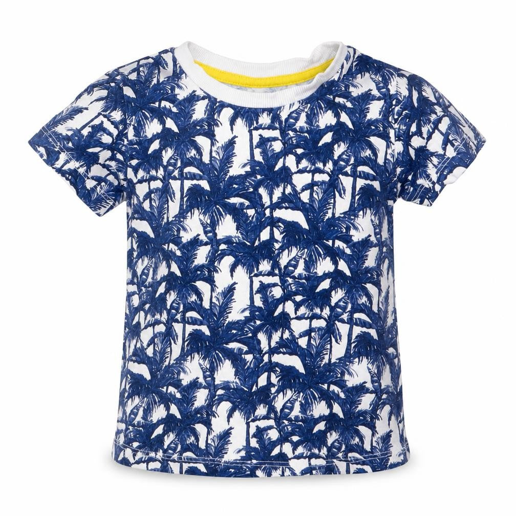 Front view of Matalan boys’ blue geometric basic t-shirt, size 12-18, months