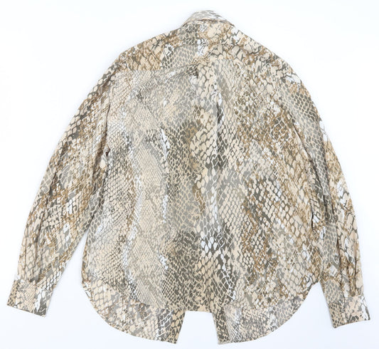 H&M Womens Beige Animal Print  Basic Button-Up Size 10