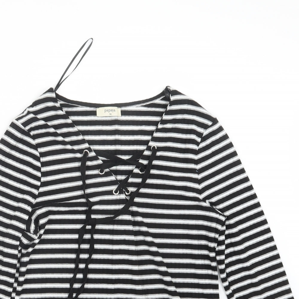 Papaya Womens Black Striped  Pullover Jumper Size 14