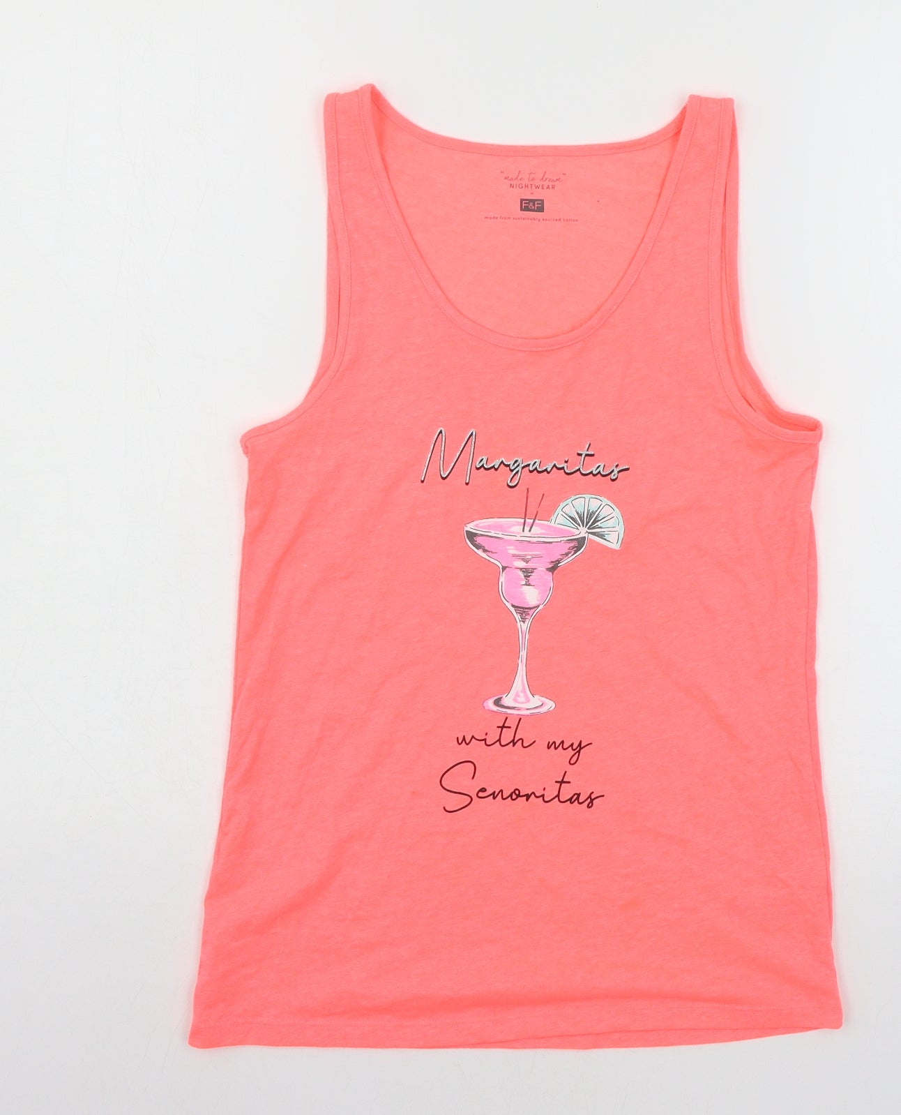 F&F Womens Pink Solid Jersey Top Pyjama Top Size 6  - Margaritas