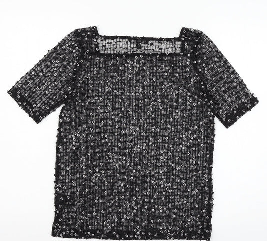 NEXT Womens Black  Mesh Basic T-Shirt Size 6